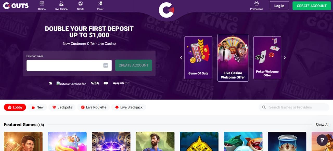 Guts Casino : Bonuses, Interac Payouts